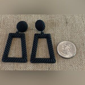Black Matte Textured Dangle Rectangle Fashion Earrings